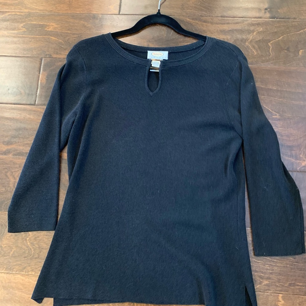 Talbots Scoop Neck Pullover Knit Sweater Petites Size M Black-Tortoise Accent